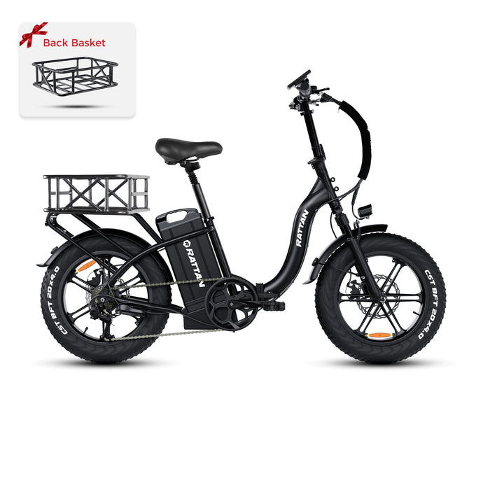 Rattan LF Ultra Folding Fat Tire Electric Bike — 1000W Motor, Full Suspension, 40.5Ah Battery, 2-Seater Step-Through