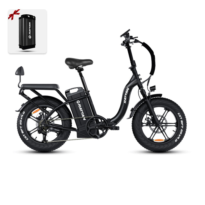 Rattan LF Ultra Folding Fat Tire Electric Bike — 1000W Motor, Full Suspension, 40.5Ah Battery, 2-Seater Step-Through