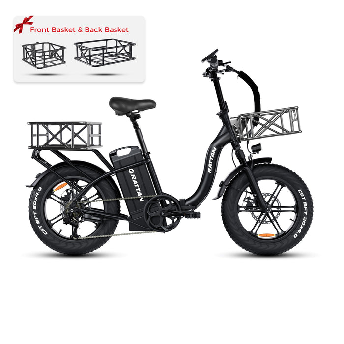 Rattan LF Ultra Folding Fat Tire Electric Bike — 1000W Motor, Full Suspension, 40.5Ah Battery, 2-Seater Step-Through