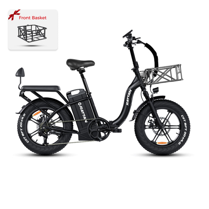 Rattan LF Ultra Folding Fat Tire Electric Bike — 1000W Motor, Full Suspension, 40.5Ah Battery, 2-Seater Step-Through