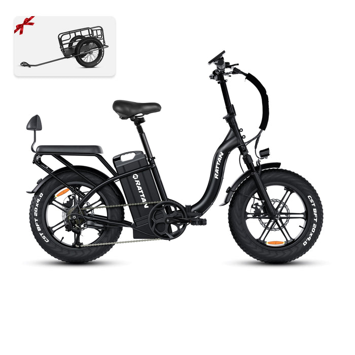 Rattan LF Ultra Folding Fat Tire Electric Bike — 1000W Motor, Full Suspension, 40.5Ah Battery, 2-Seater Step-Through