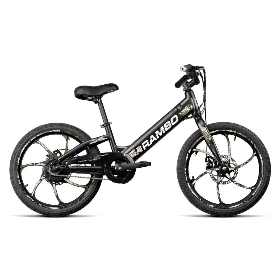 Rambo 20" Trailbreaker 3.0 Kids' Electric Bike in Black, 250W Motor, Max Speed 17 MPH