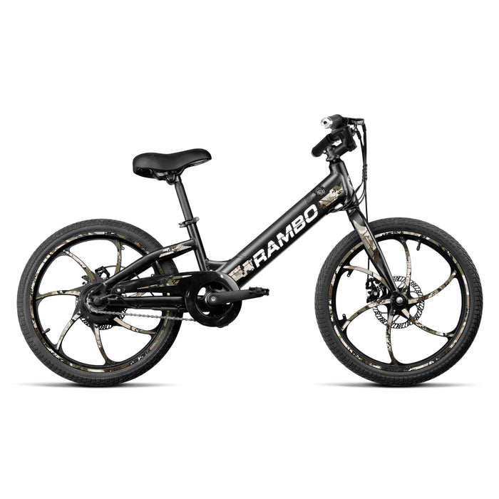 Rambo 20" Trailbreaker 2.0 Kids' Electric Bike in Matte Black, 250W Motor, Max Speed 17 MPH