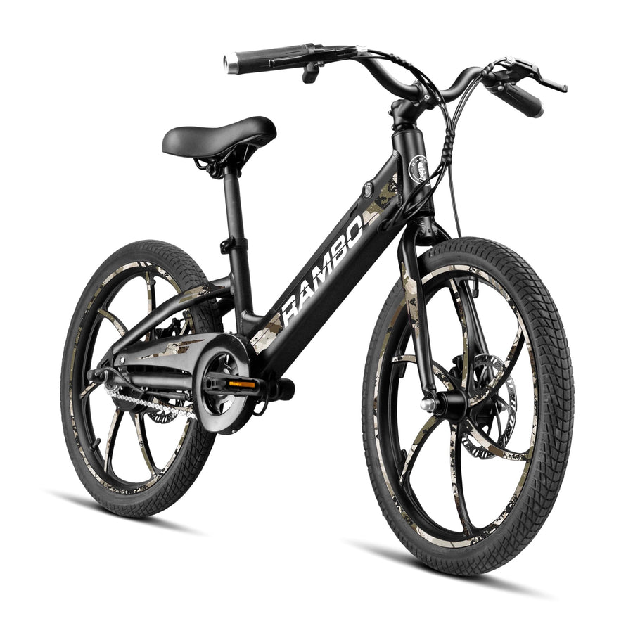 Rambo 20" Trailbreaker 3.0 Kids' Electric Bike in Black, 250W Motor, Max Speed 17 MPH