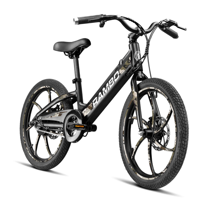 Rambo 20" Trailbreaker 2.0 Kids' Electric Bike in Matte Black, 250W Motor, Max Speed 17 MPH