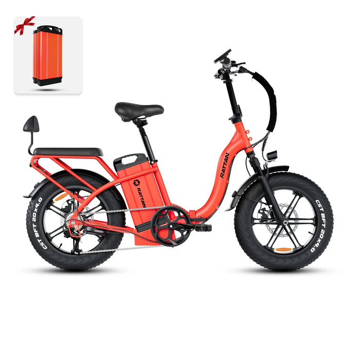 Rattan LF Ultra Folding Fat Tire Electric Bike — 1000W Motor, Full Suspension, 40.5Ah Battery, 2-Seater Step-Through