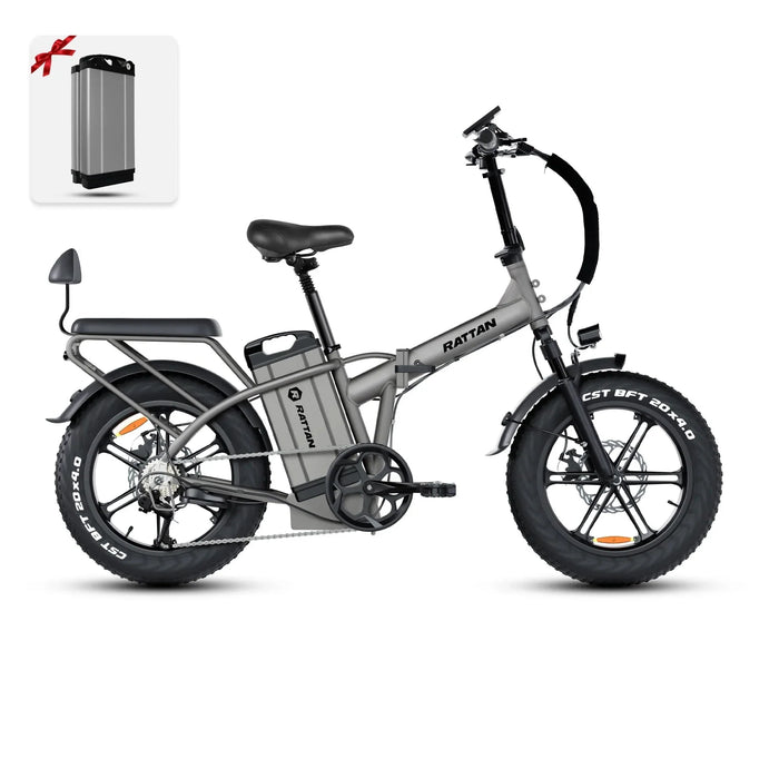 Rattan Electric Bikes Ebike + Extra Battery 40.5AH Rattan LM ULTRA 1000W 48V 40.5Ah Brushless Gear Hub Motor Full Suspension Fat Tire 4.0 Foldable 2-Seater Electric Bike with Hydraulic Brakes and Max Range of 120 Miles!