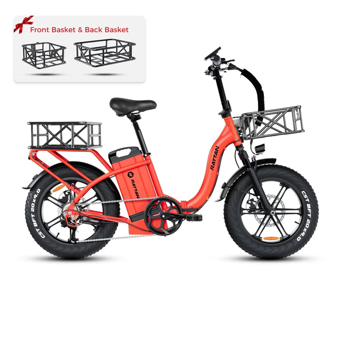 Rattan LF Ultra Folding Fat Tire Electric Bike — 1000W Motor, Full Suspension, 40.5Ah Battery, 2-Seater Step-Through