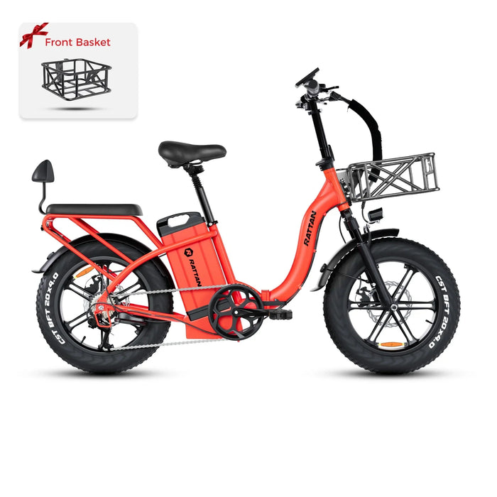 Rattan LF Ultra Folding Fat Tire Electric Bike — 1000W Motor, Full Suspension, 40.5Ah Battery, 2-Seater Step-Through