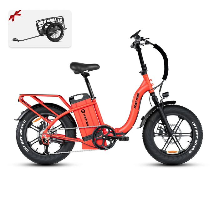 Rattan LF Ultra Folding Fat Tire Electric Bike — 1000W Motor, Full Suspension, 40.5Ah Battery, 2-Seater Step-Through