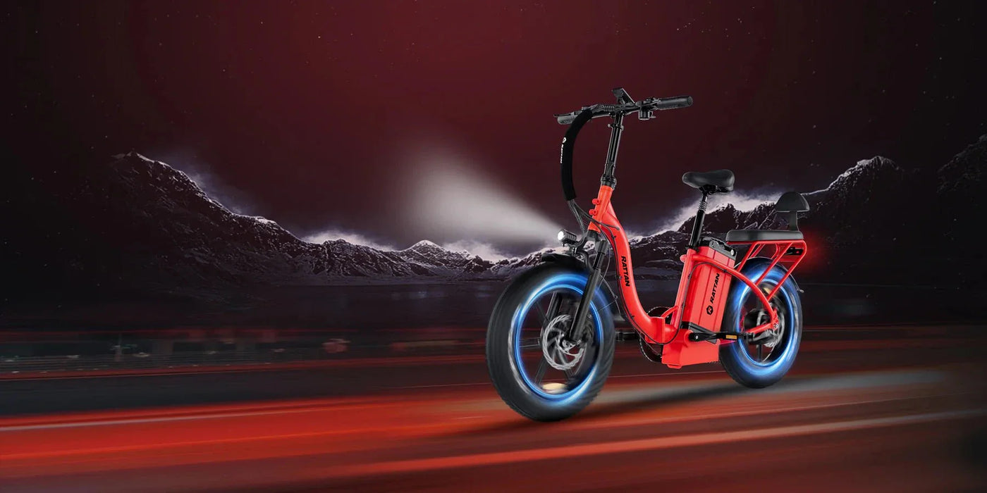 Rattan LF Ultra Folding Fat Tire Electric Bike — 1000W Motor, Full Suspension, 40.5Ah Battery, 2-Seater Step-Through